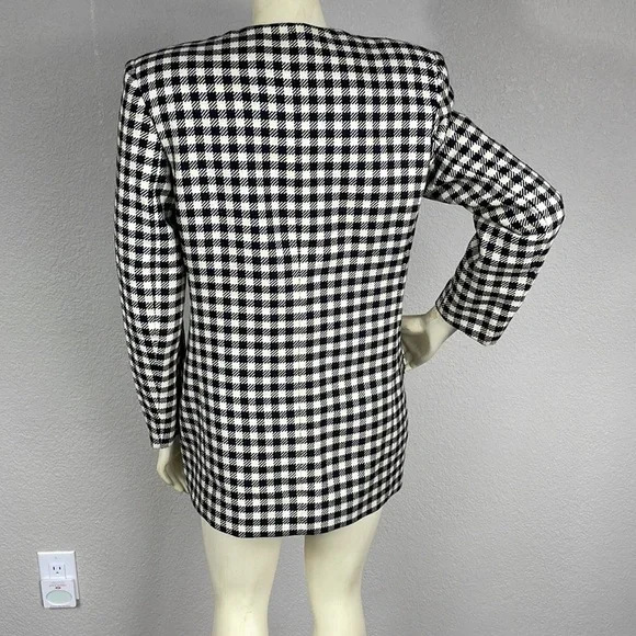 Salvatore Ferragamo Black White Checkered Plaid Blazer Mini Dress Jacket Sz 4